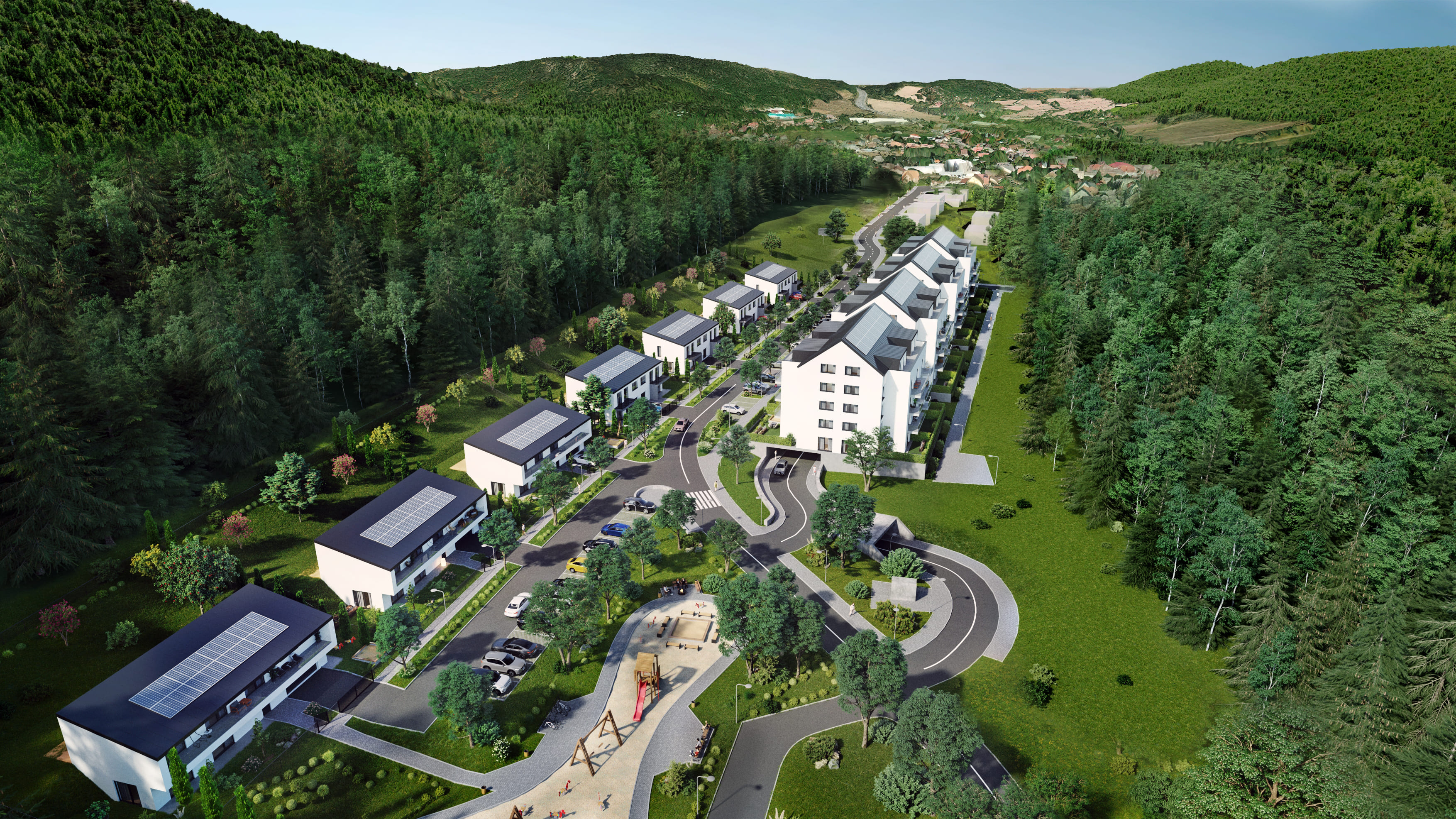 Vizualizace projektu Bydlení za vinicemi v zalesněném údolí Loděnice